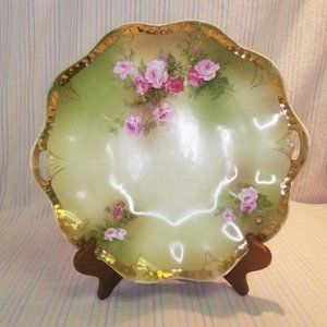Antique Hand-Painted Porcelain Wittelsbach Germany Cake Plate Roses Gold Trim